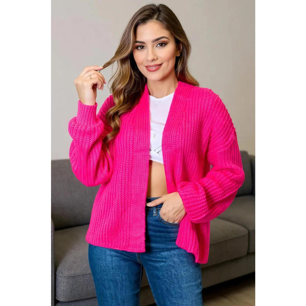 Rib-Knit Open Front Drop Shoulder Cardigan